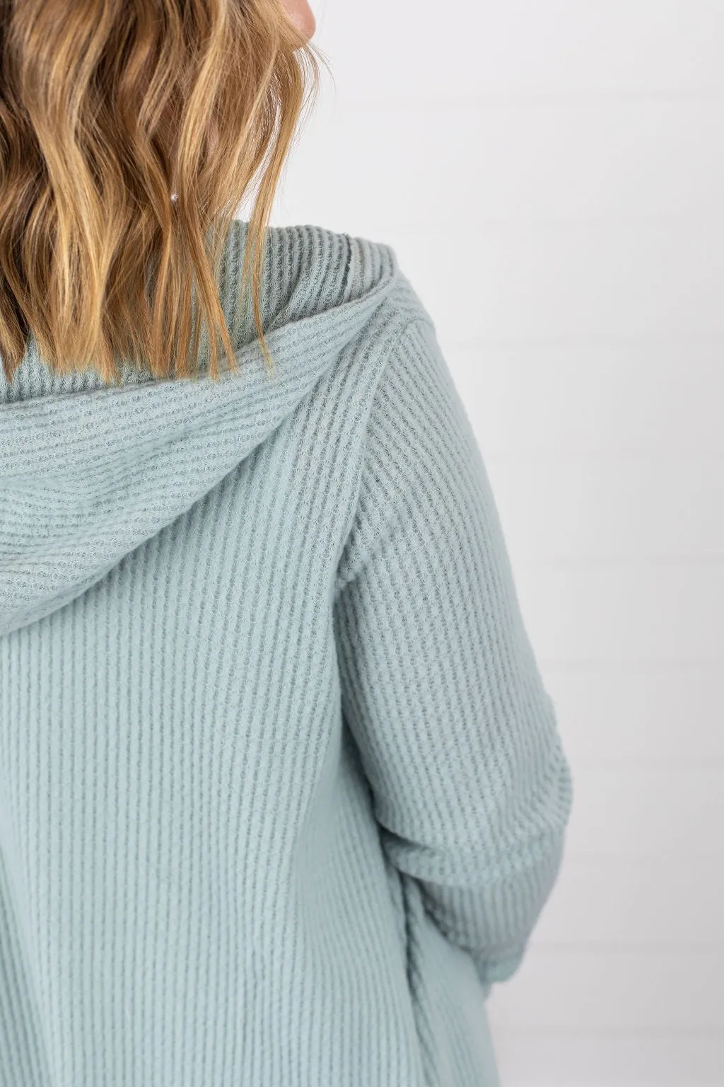 Claire Hooded Waffle Cardigan - Sage