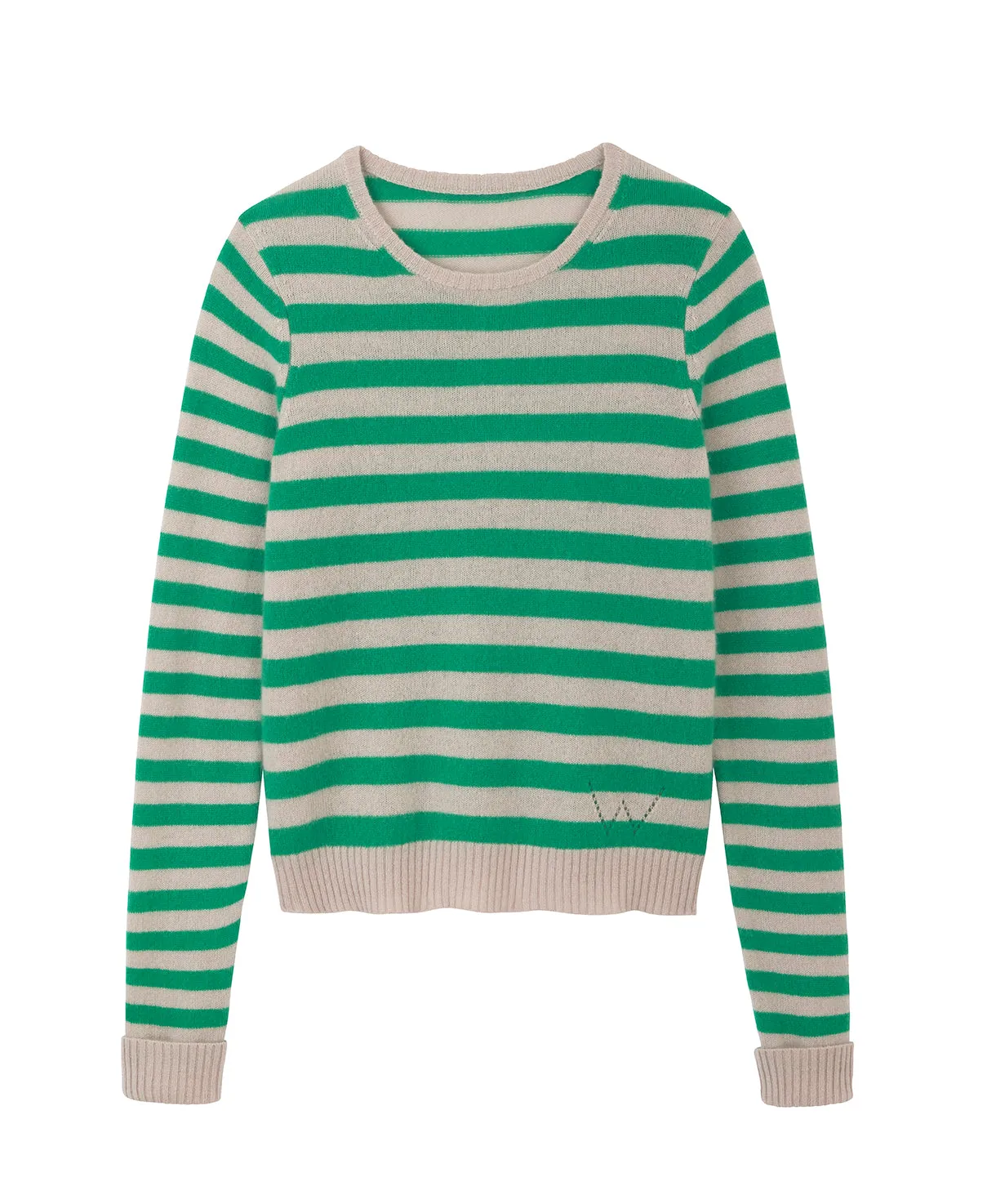 Cleo Cashmere Jumper - Parchment/Jade Green Stripe