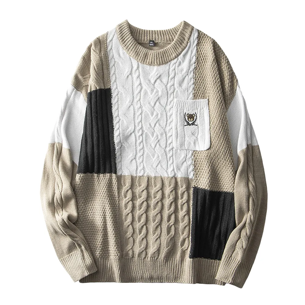 College Style Splicing Color Sweater