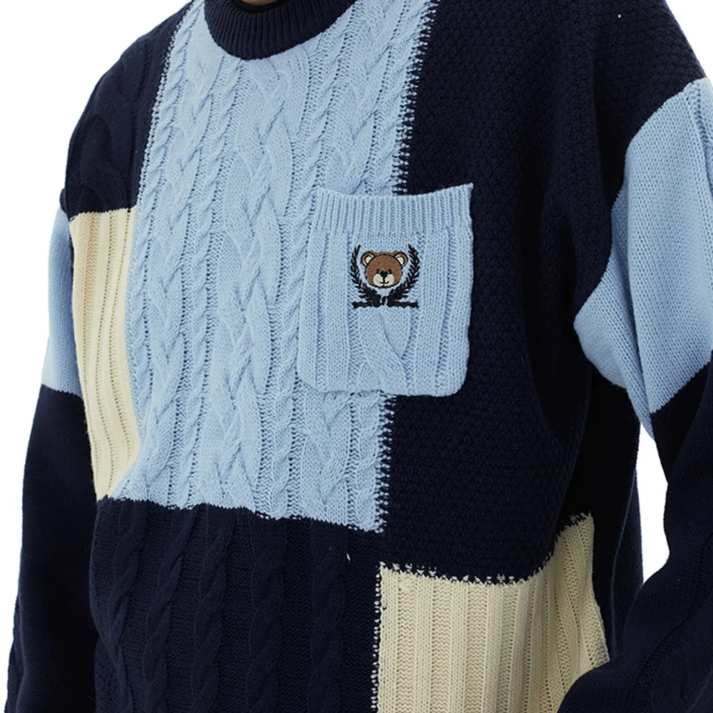 College Style Splicing Color Sweater