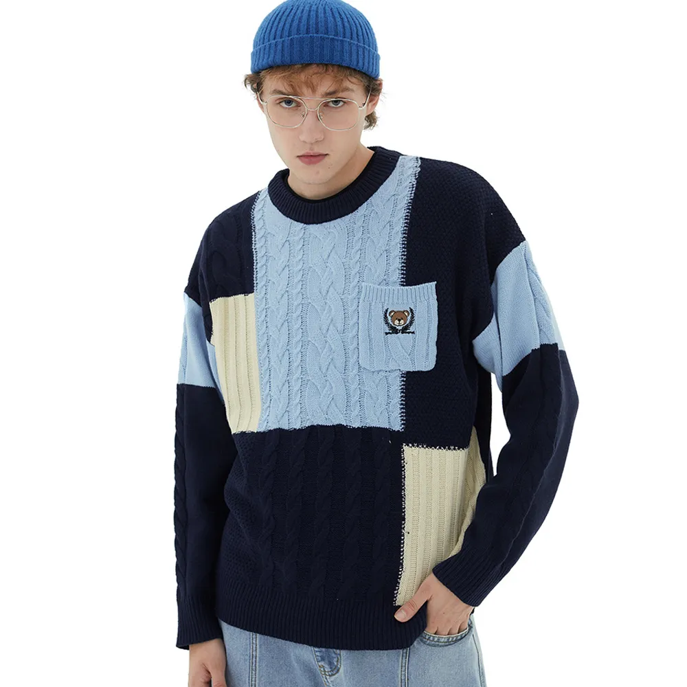 College Style Splicing Color Sweater