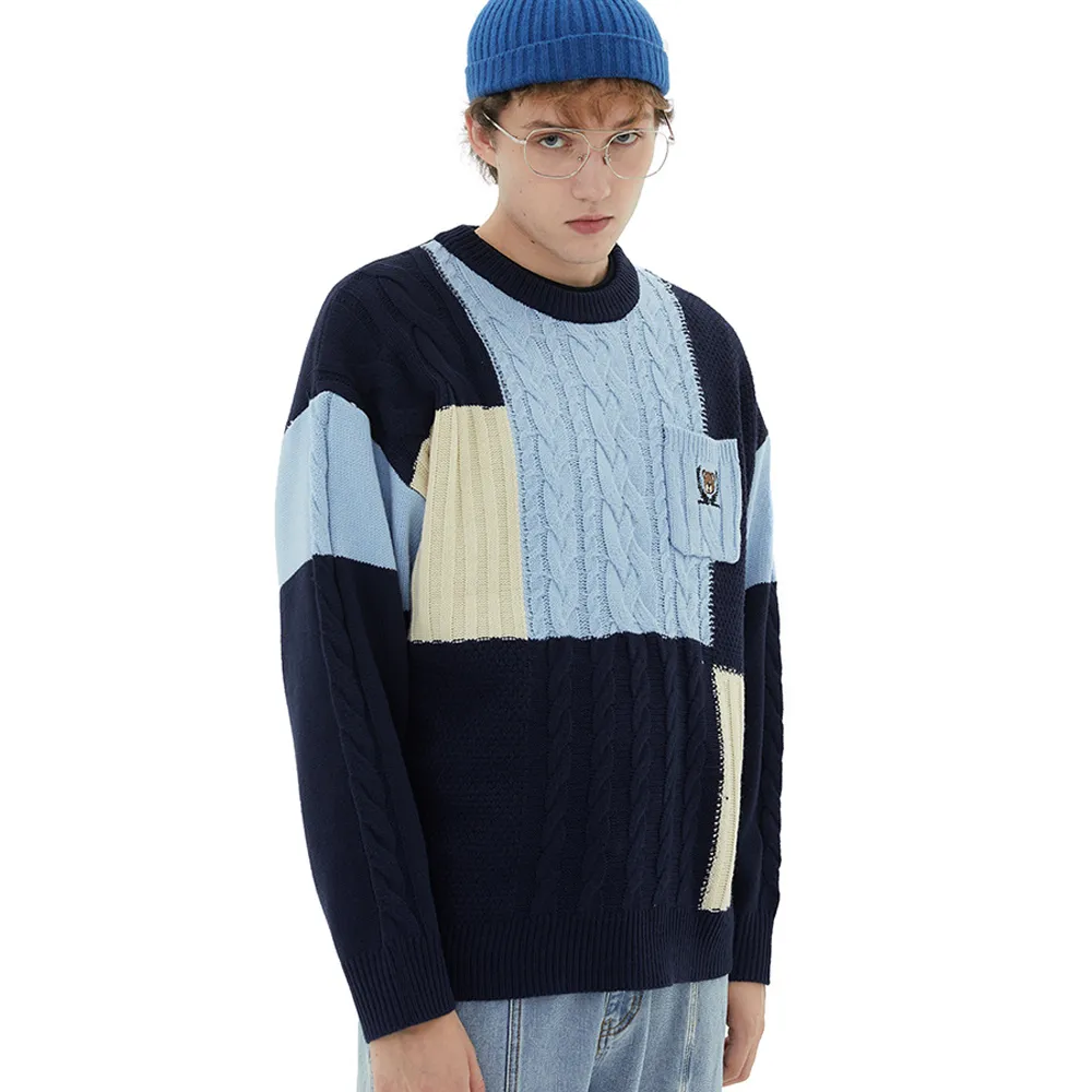 College Style Splicing Color Sweater