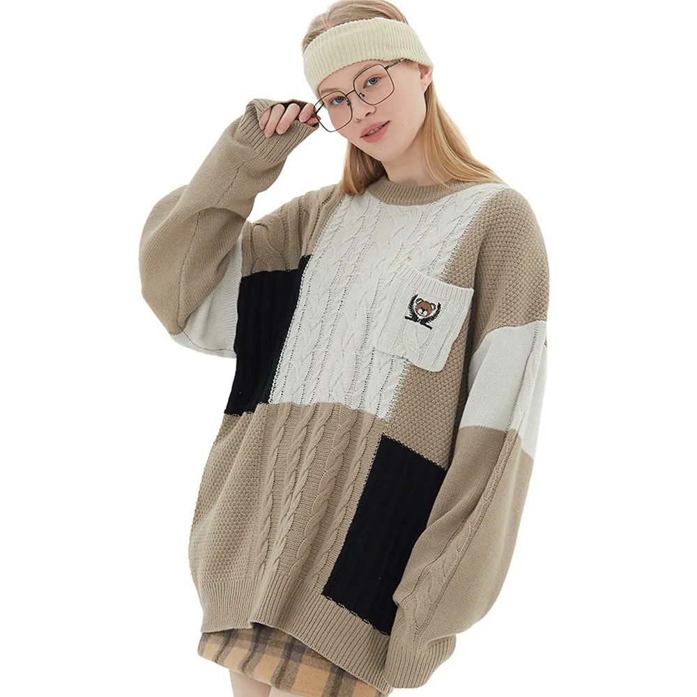 College Style Splicing Color Sweater
