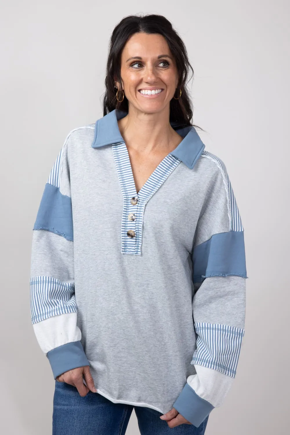 Color Block Oversized Knit Top for Women in Heather Grey | NT11851-HGREY