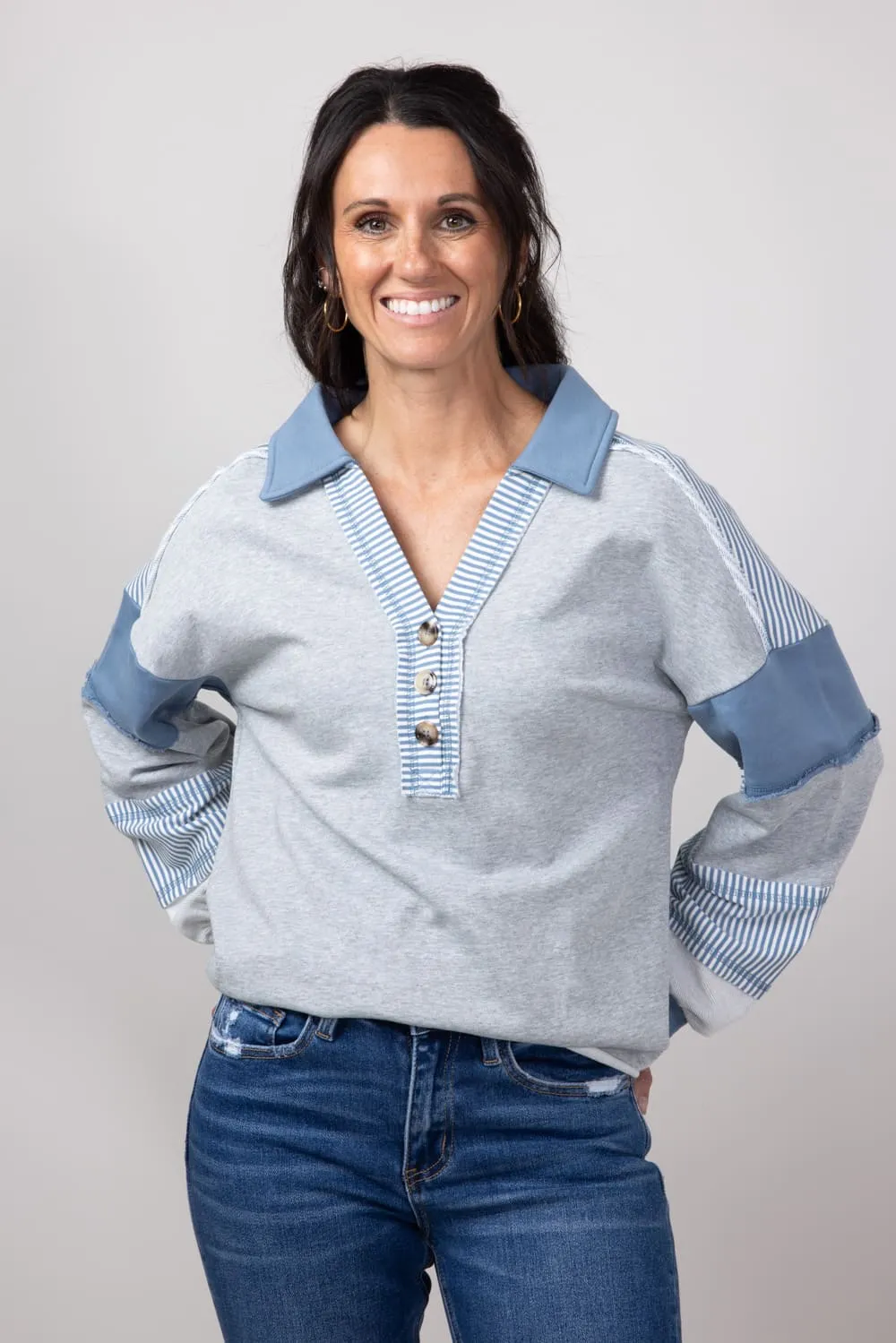 Color Block Oversized Knit Top for Women in Heather Grey | NT11851-HGREY