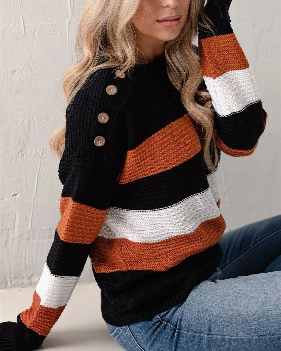 Colorblock Striped Knit Sweater