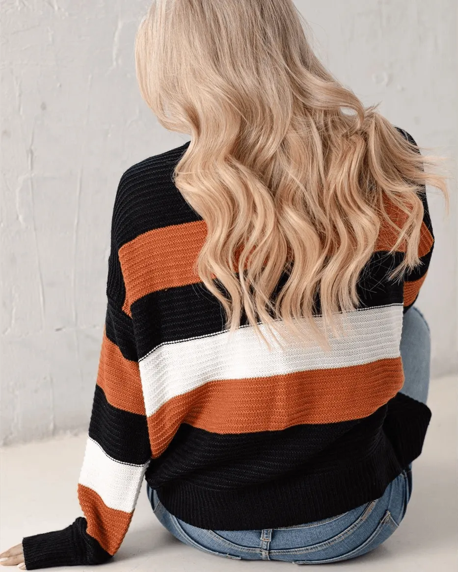 Colorblock Striped Knit Sweater