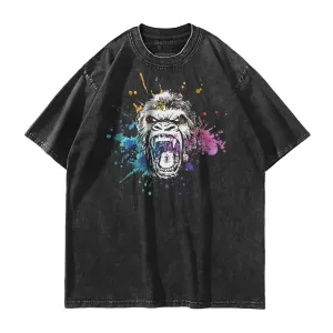 Colorful Ink Splash Gorilla Washed T-Shirt
