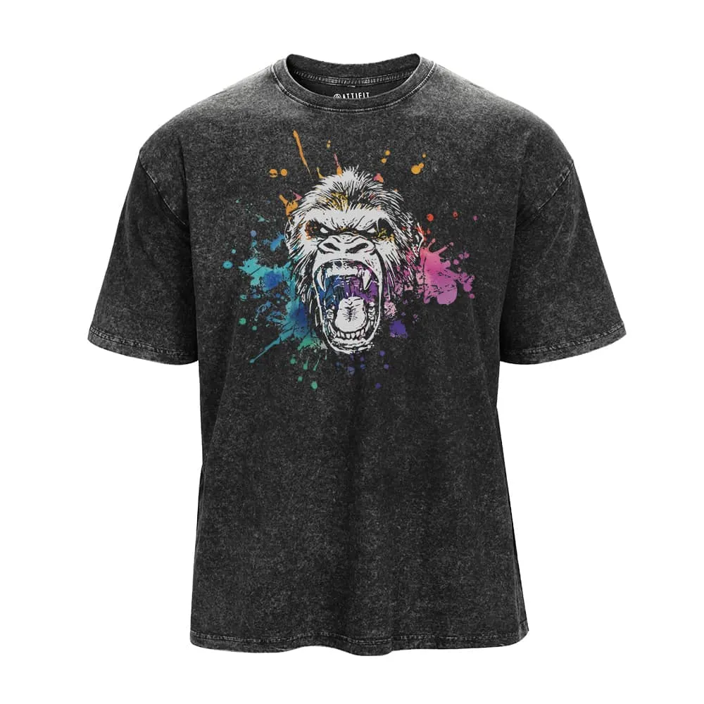 Colorful Ink Splash Gorilla Washed T-Shirt