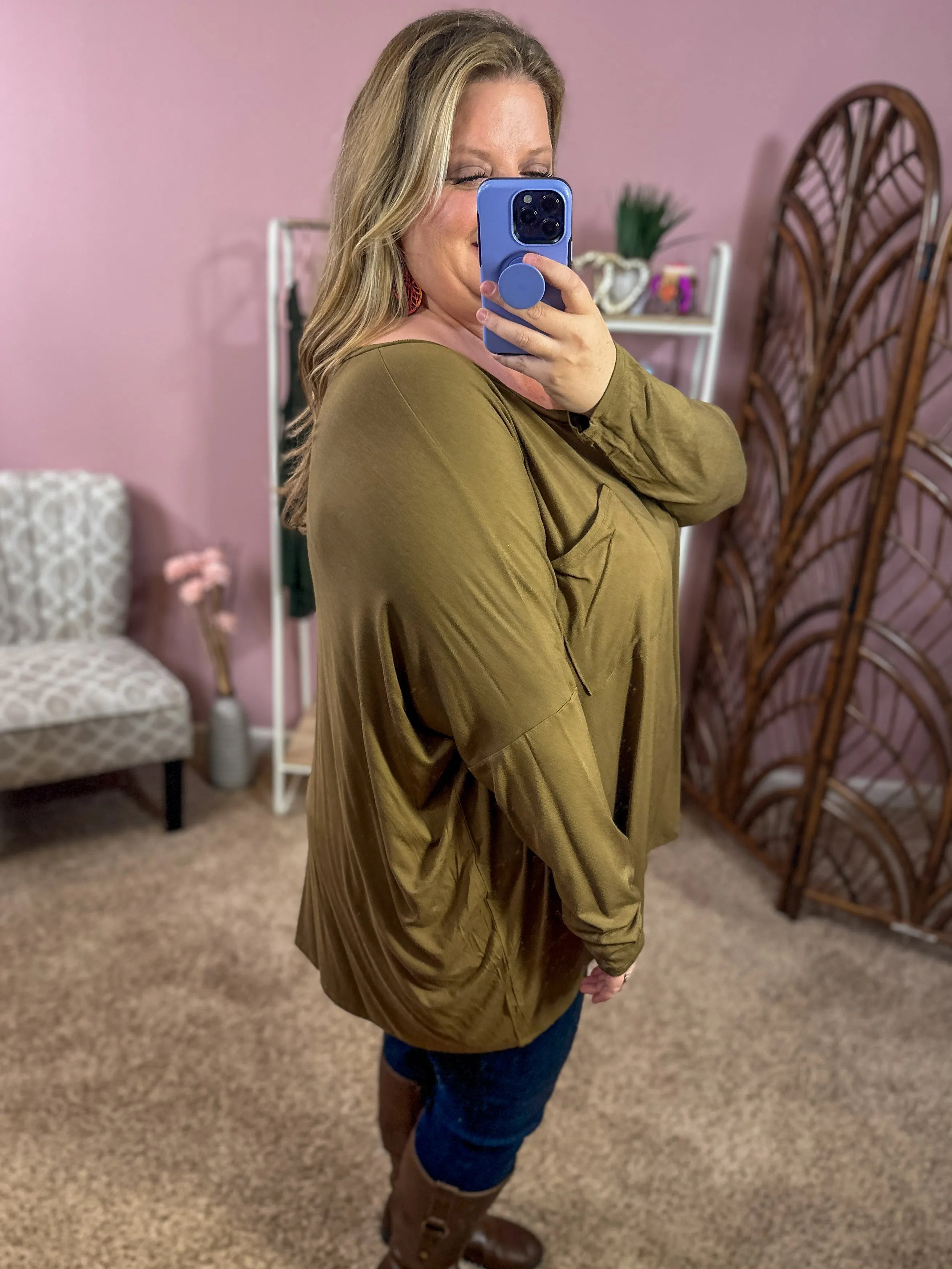 Comforts of Fall Slouchy Top - Dusty Olive