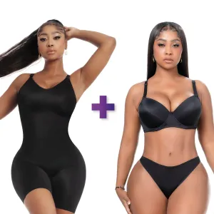 Comfy Tummy Control Shapewear Bodysuit Mid Thigh With Built-In Bra | Daily Use   3-pack THONGS FOR WOMEN | DAILY WEAR | Pack Exclusivo