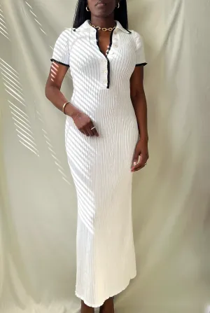 Contrast Ribbed Polo Midi Dress