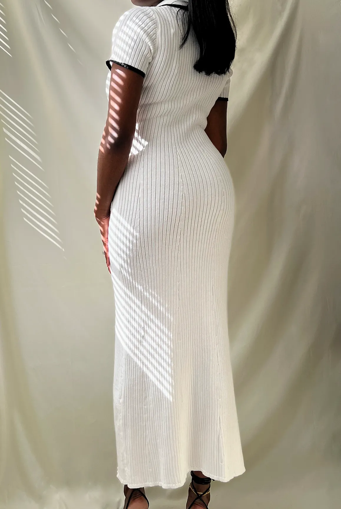 Contrast Ribbed Polo Midi Dress