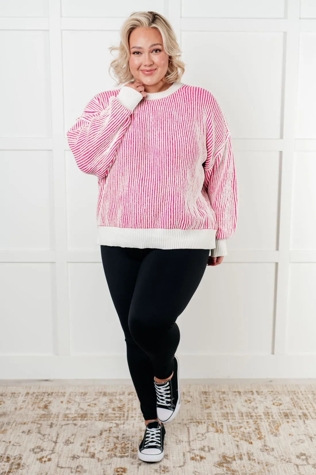 Contrast Trim Sweater in Pink