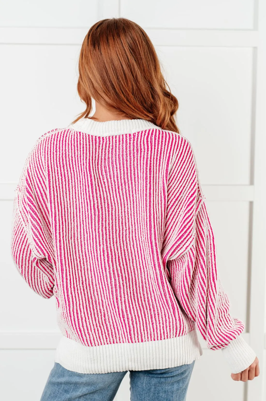 Contrast Trim Sweater in Pink