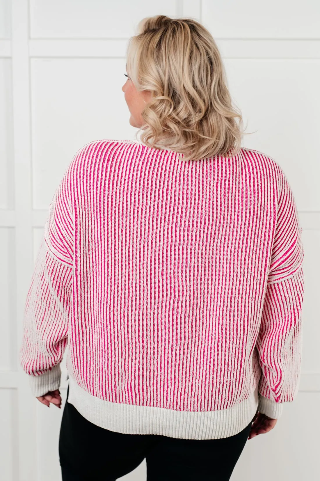 Contrast Trim Sweater in Pink