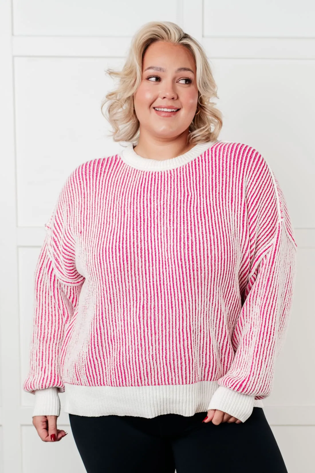 Contrast Trim Sweater in Pink