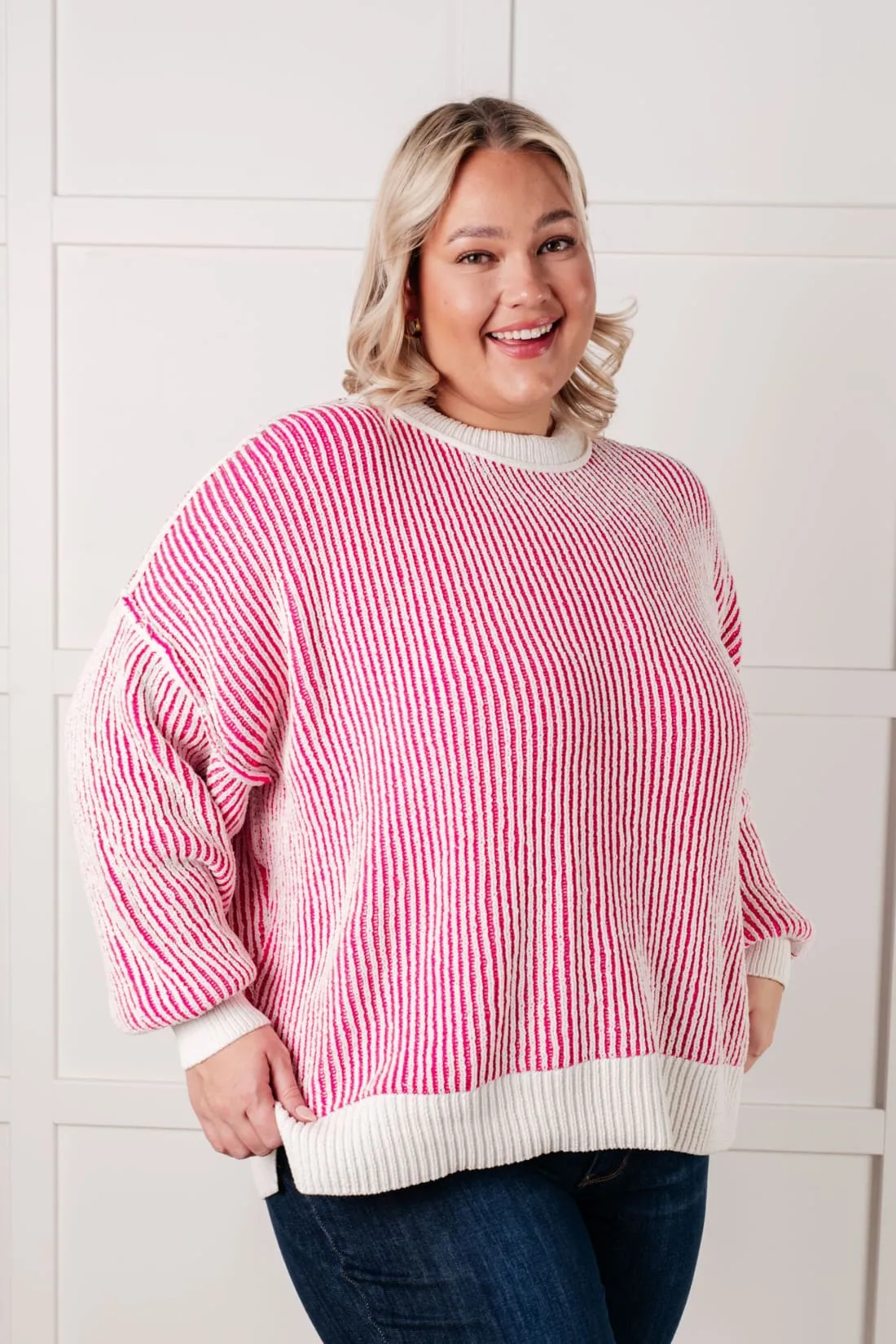 Contrast Trim Sweater in Pink