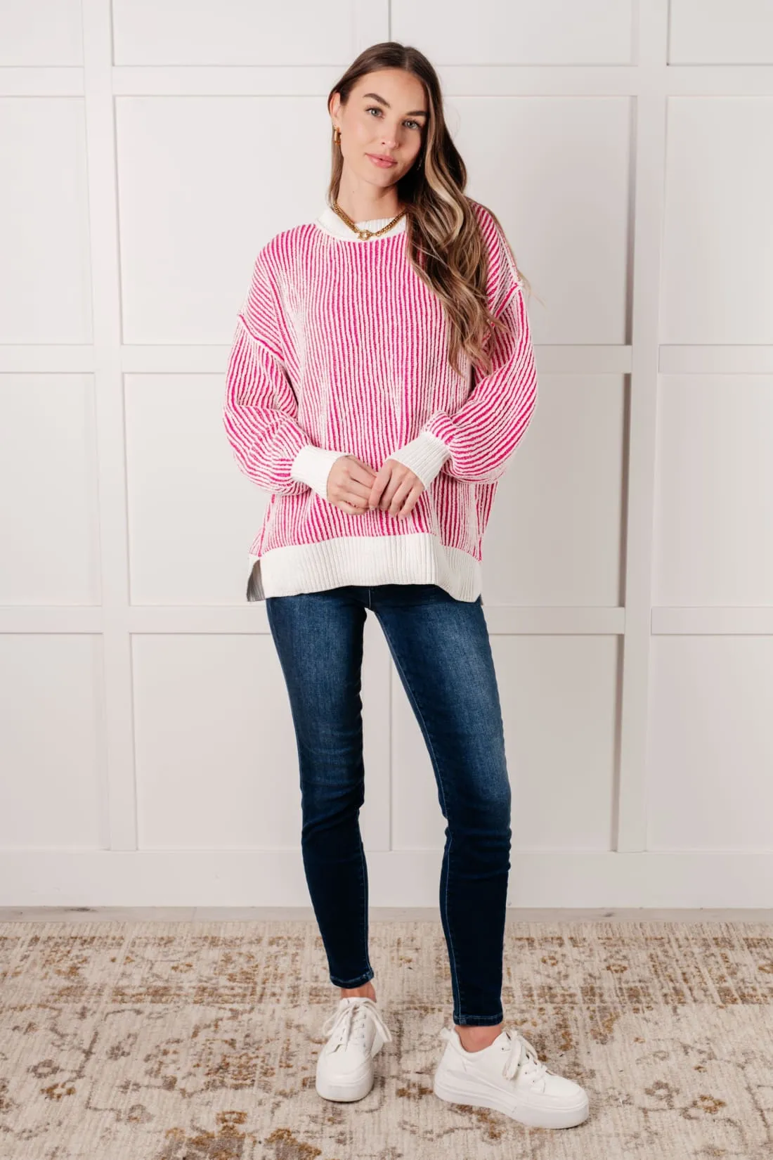 Contrast Trim Sweater in Pink