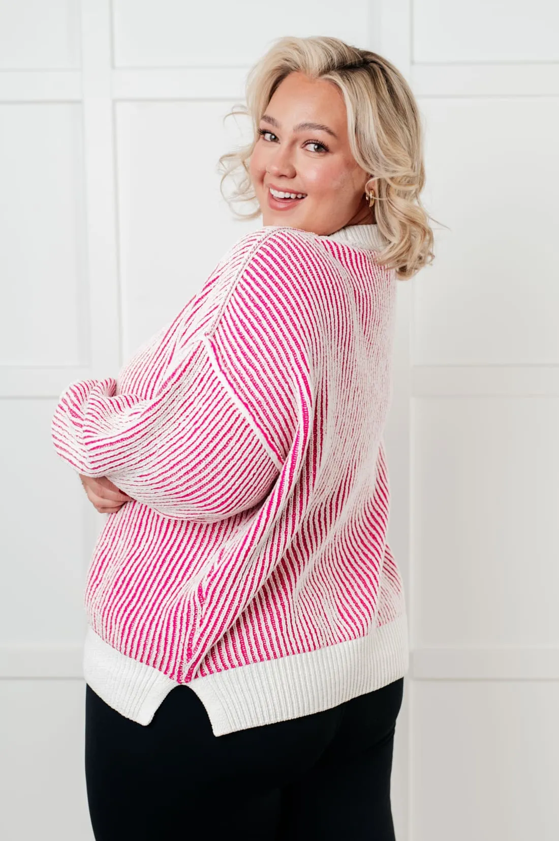 Contrast Trim Sweater in Pink