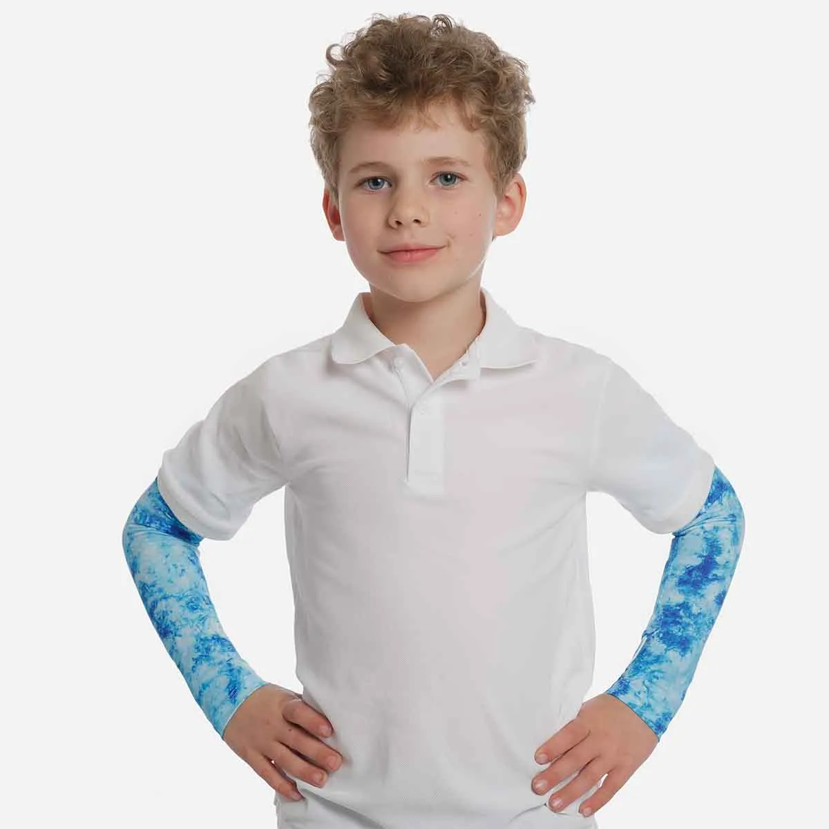 Coral Blue Tie-Dye Kids Arm Sleeves