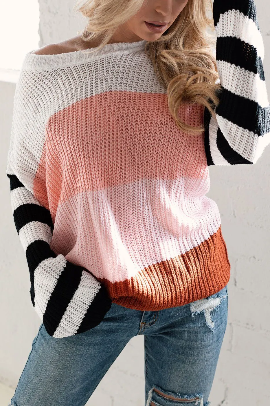 Corrin Blush Colorblock Knit Sweater