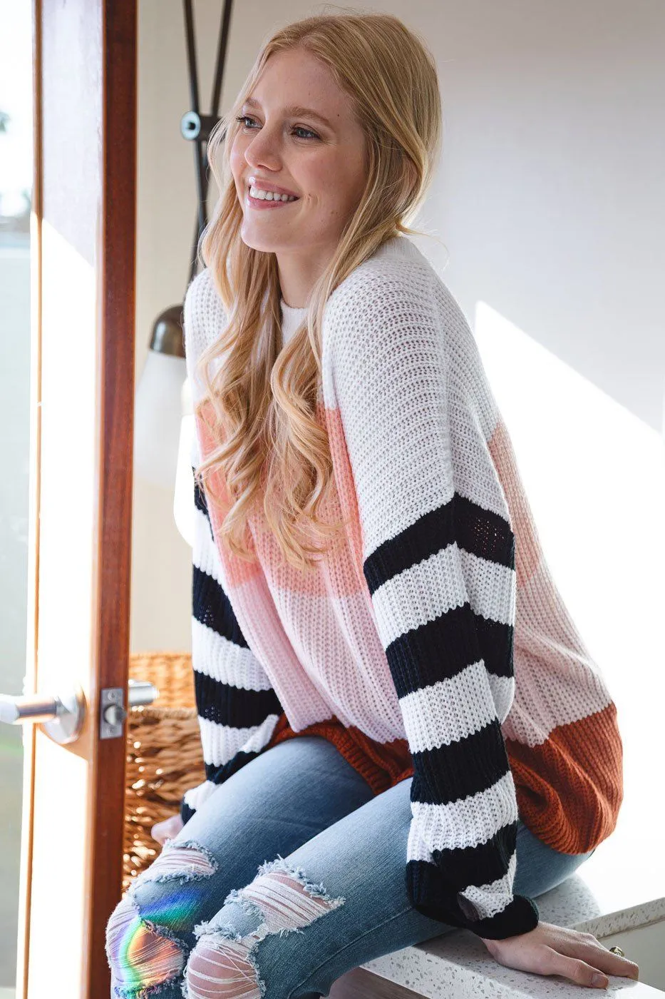Corrin Blush Colorblock Knit Sweater