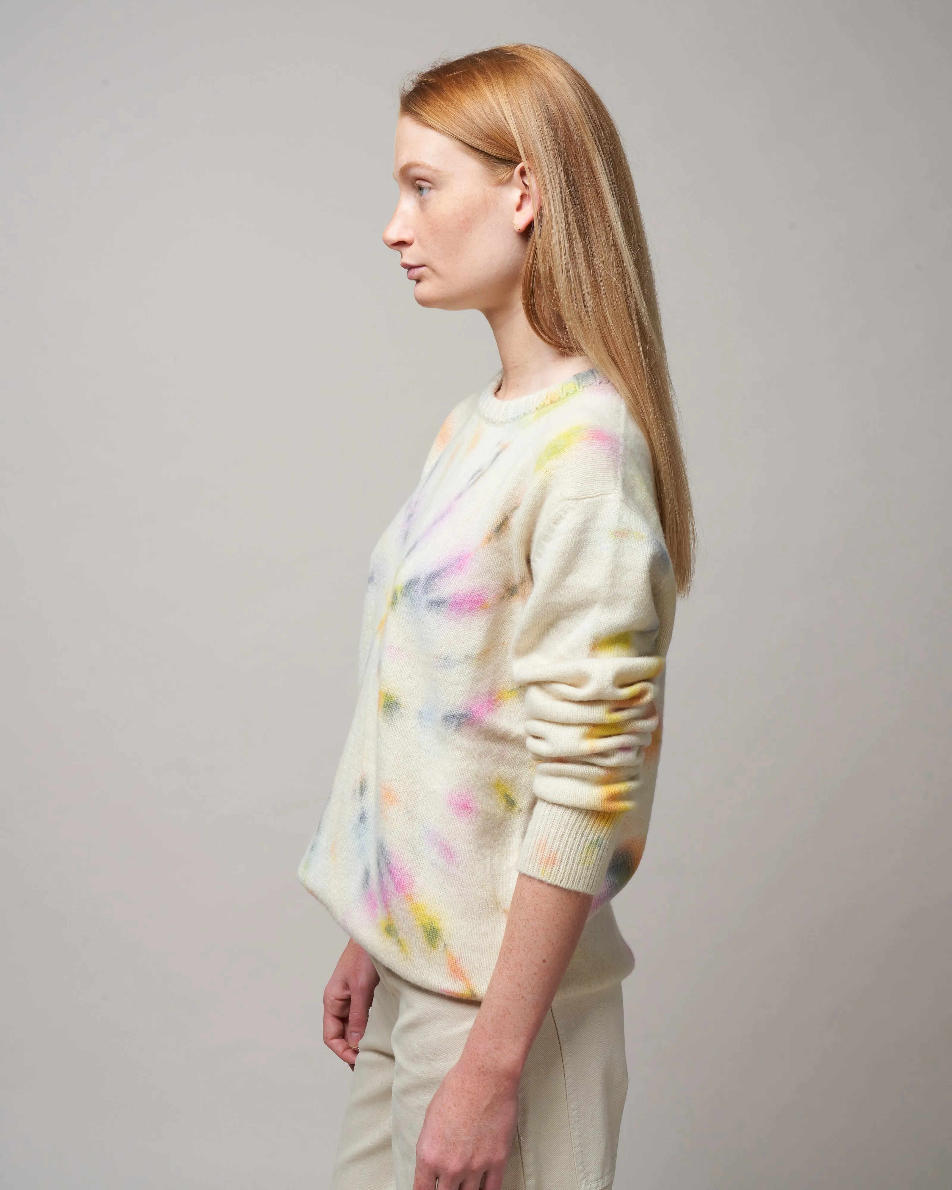 cosmos swirl tye dye crew sweater - orange/yellow/grey