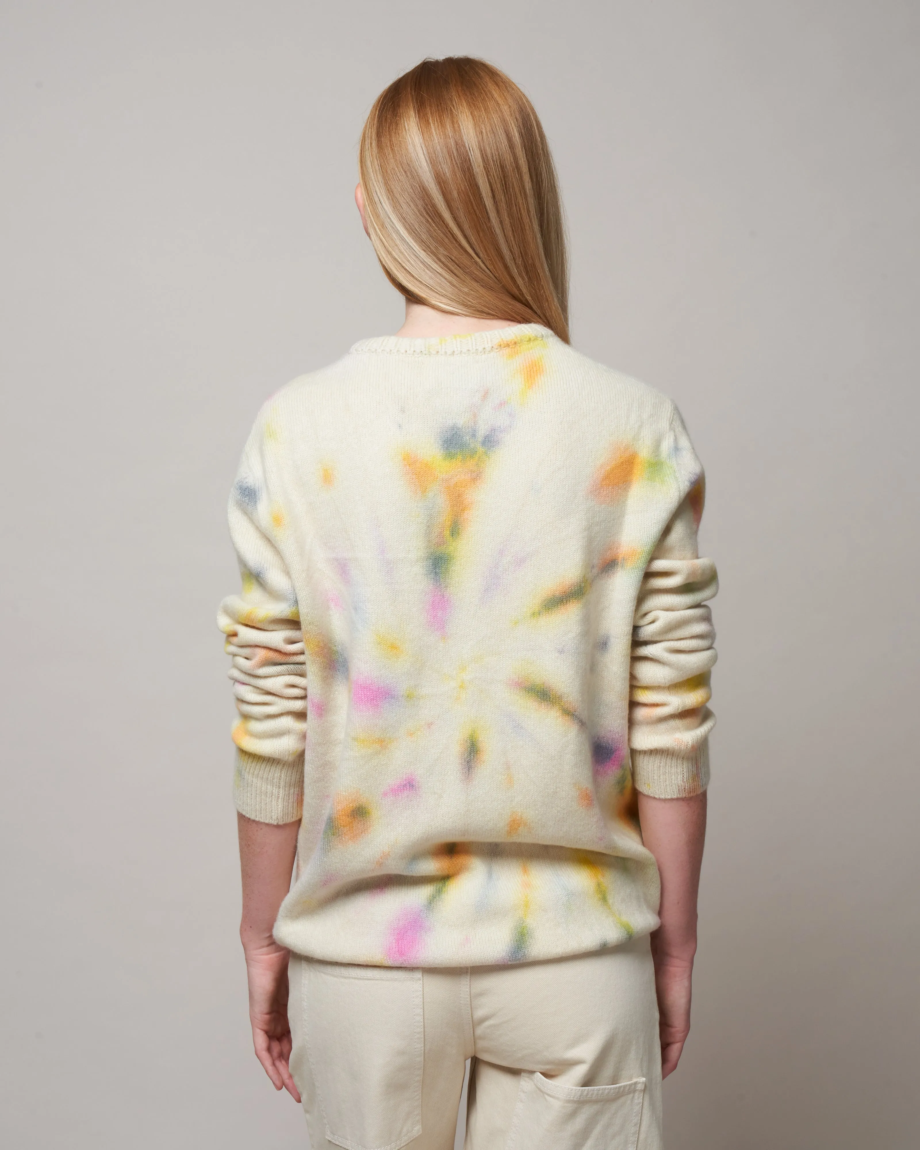 cosmos swirl tye dye crew sweater - orange/yellow/grey