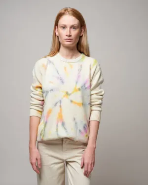 cosmos swirl tye dye crew sweater - orange/yellow/grey