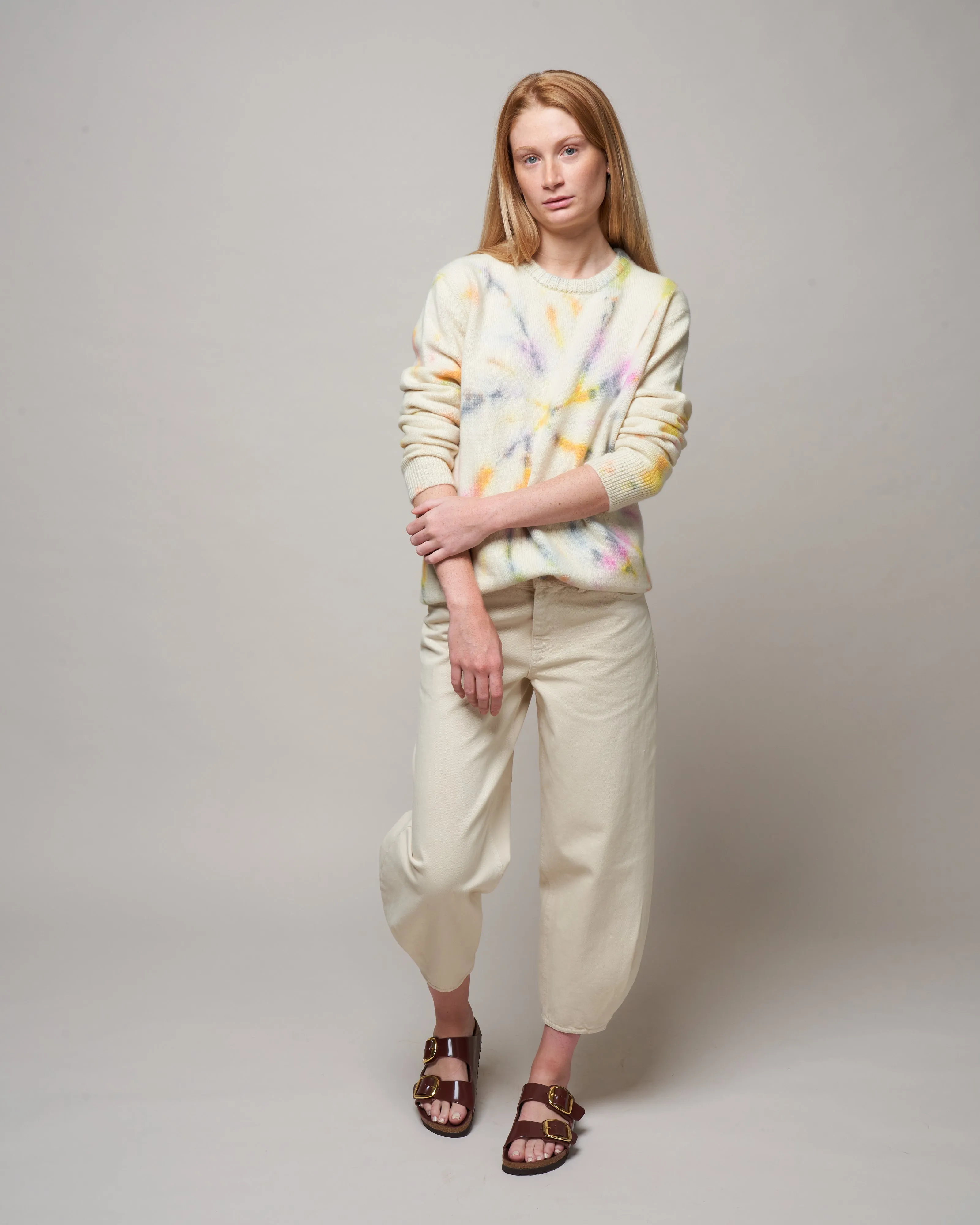 cosmos swirl tye dye crew sweater - orange/yellow/grey