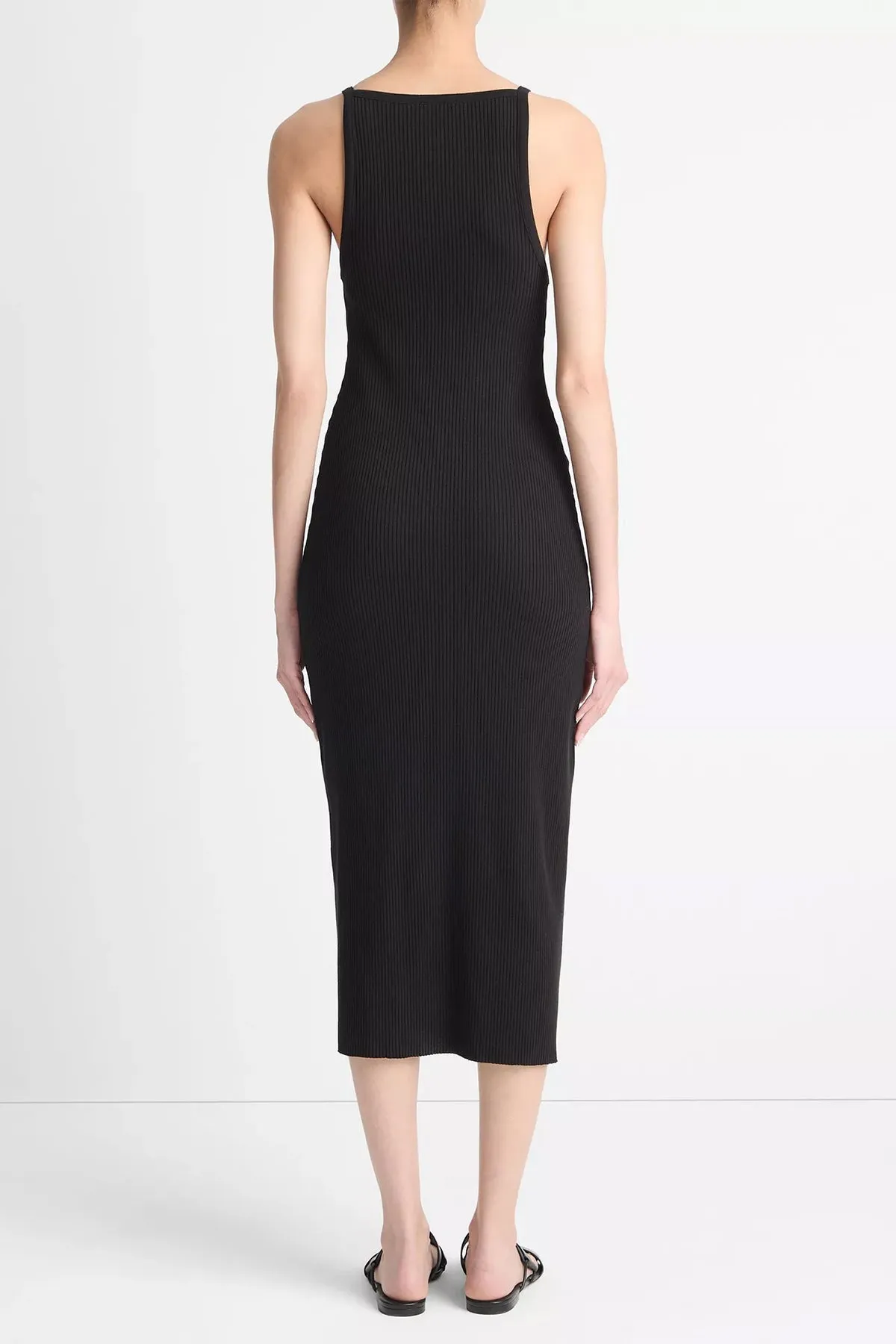 Cotton-Blend Ribbed High-Neck Tank Dress in Black