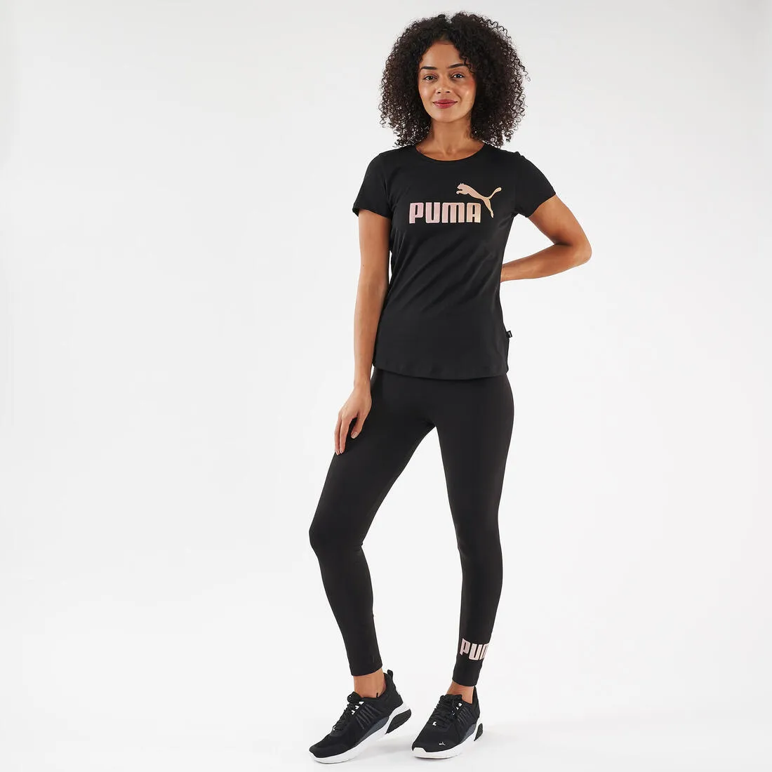 Cotton Fitness T-Shirt Essentials  - Black with Metallic Gold Logo