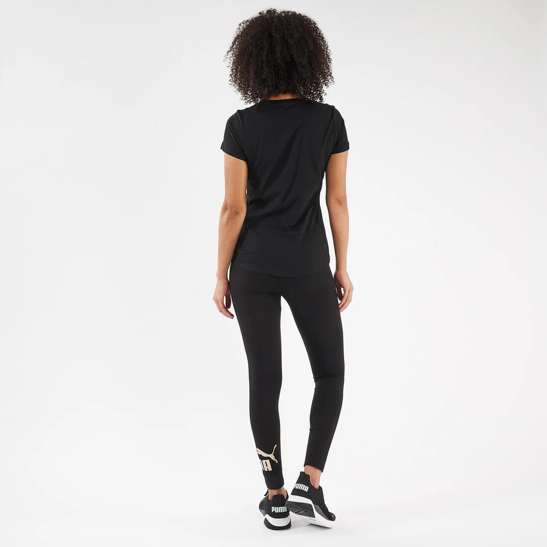 Cotton Fitness T-Shirt Essentials  - Black with Metallic Gold Logo