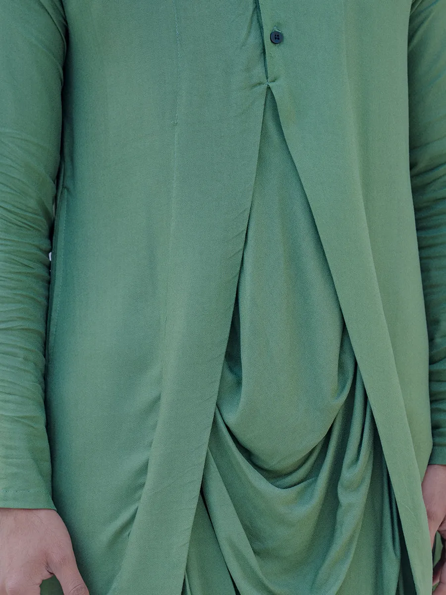 Cotton X Rayon Green Cowl Kurta with Off-White Pant Set