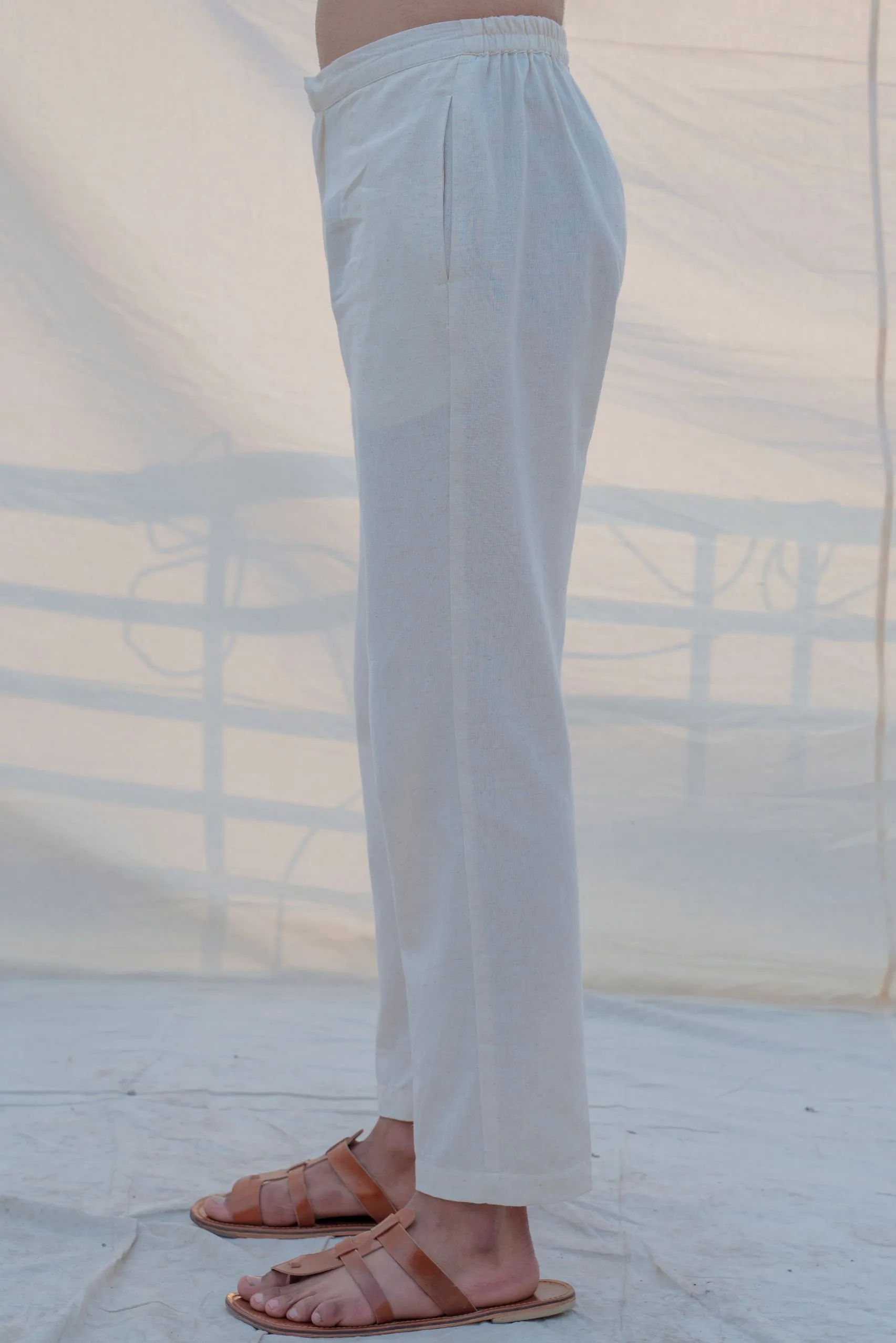 Cotton X Rayon Green Cowl Kurta with Off-White Pant Set