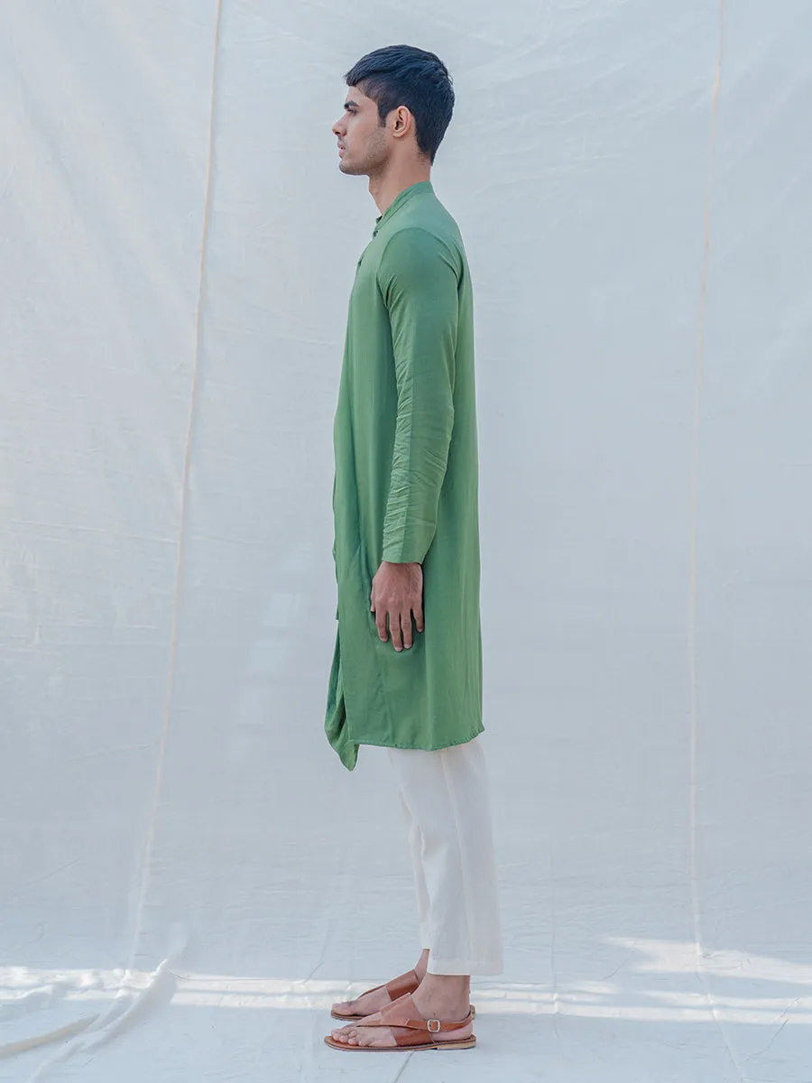 Cotton X Rayon Green Cowl Kurta with Off-White Pant Set