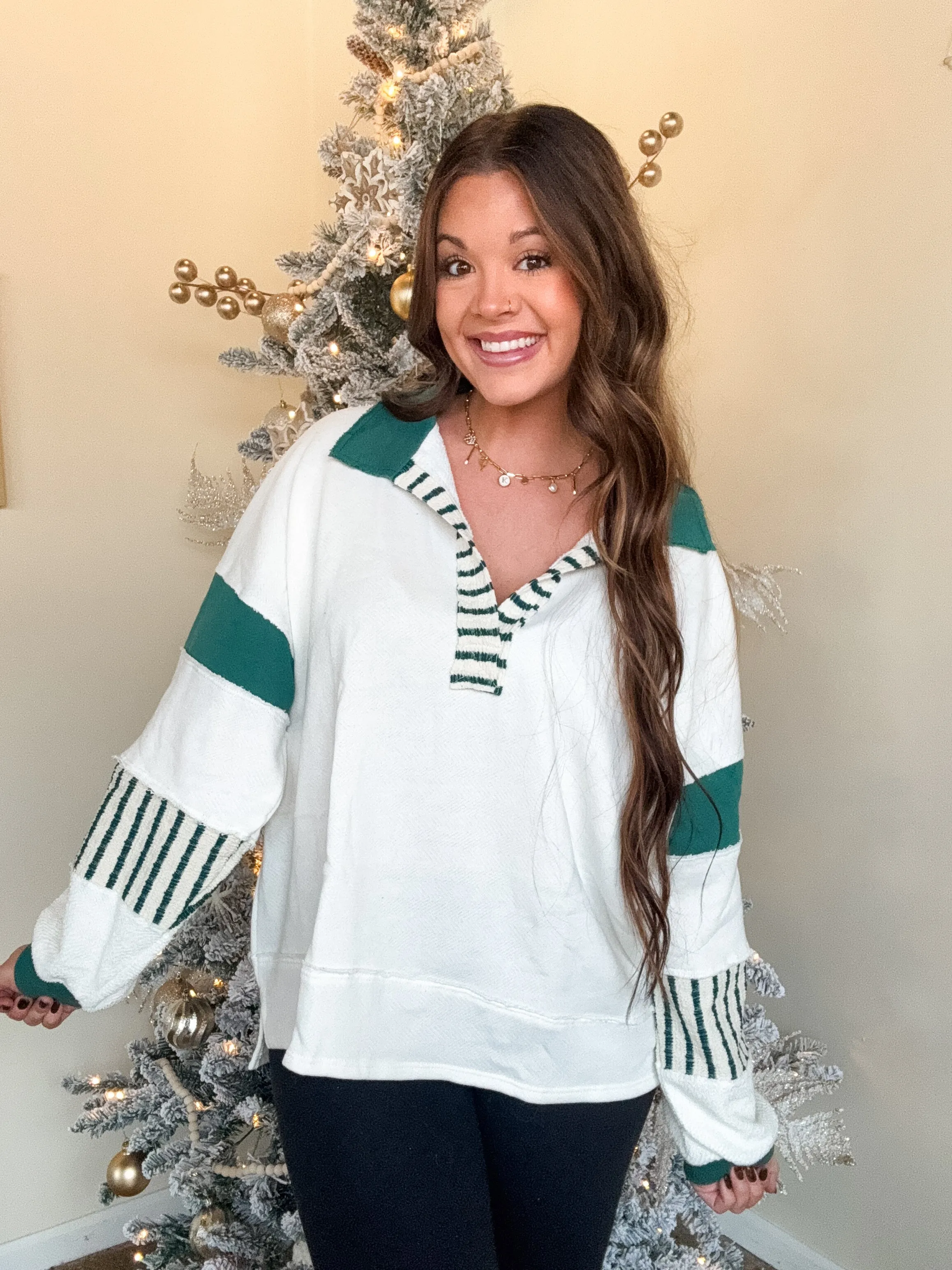 COUNT ON IT PULLOVER- IVORY & GREEN