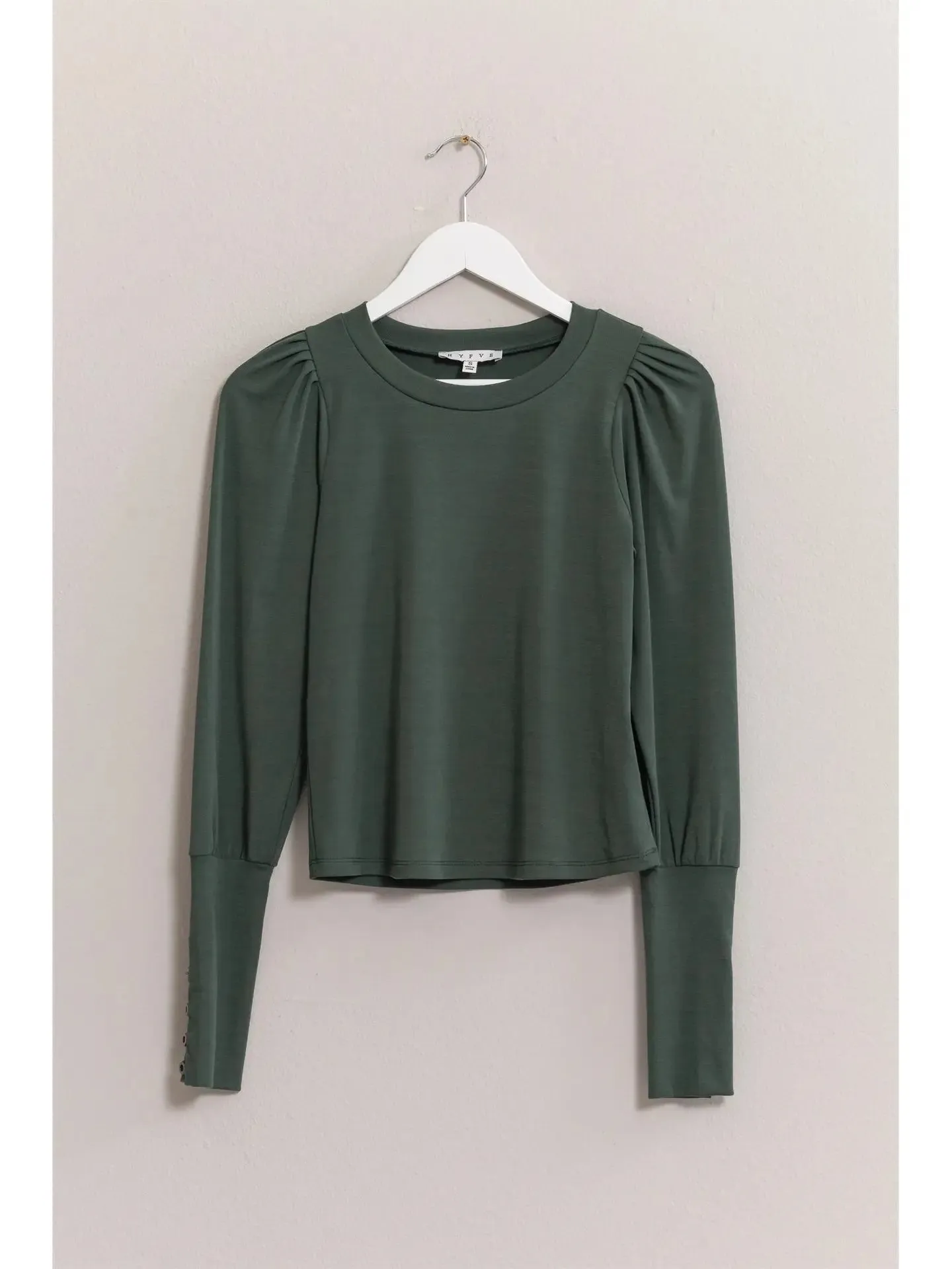 Crew Neck Knit Top with Button Sleeve Detail