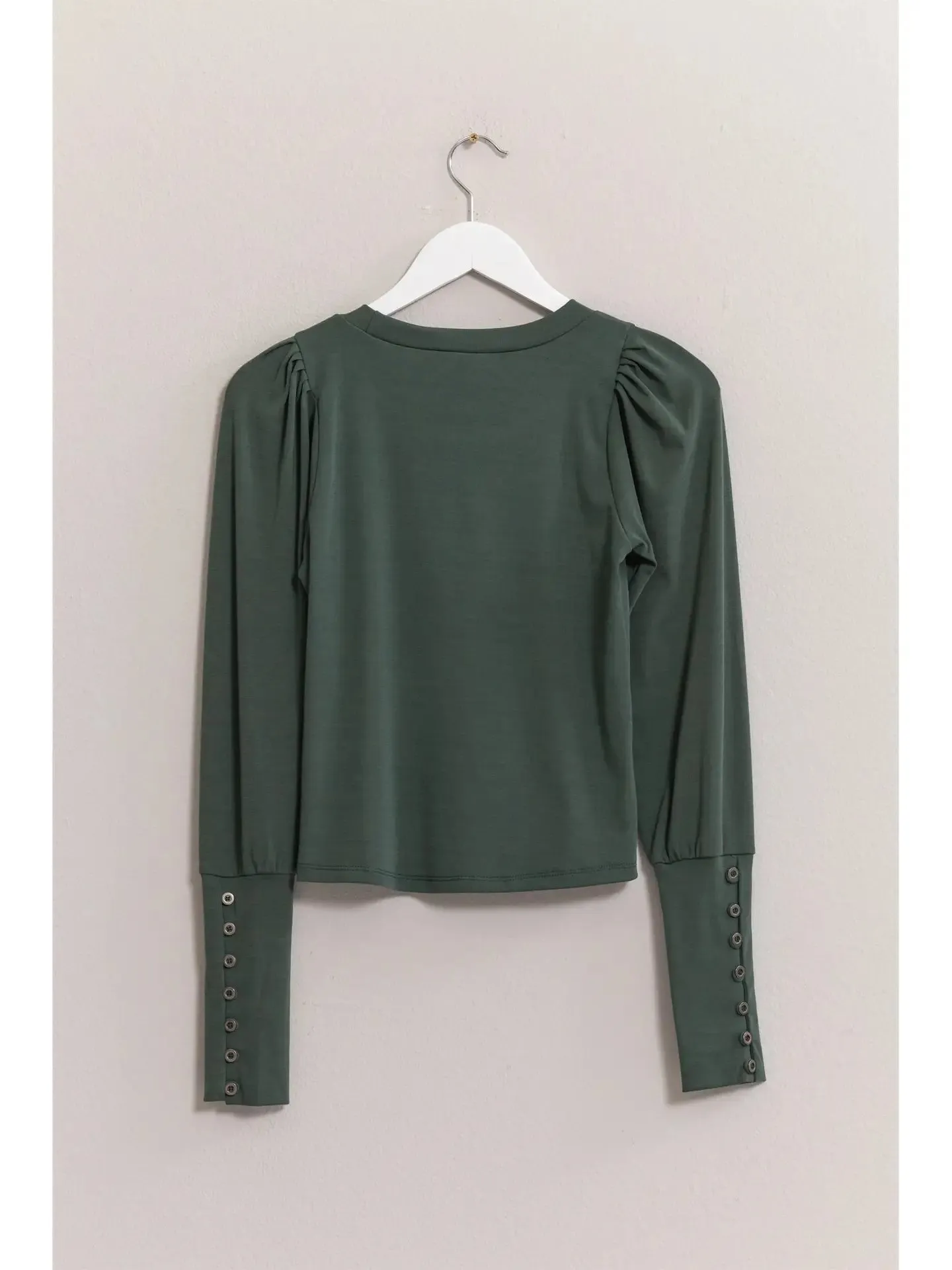 Crew Neck Knit Top with Button Sleeve Detail