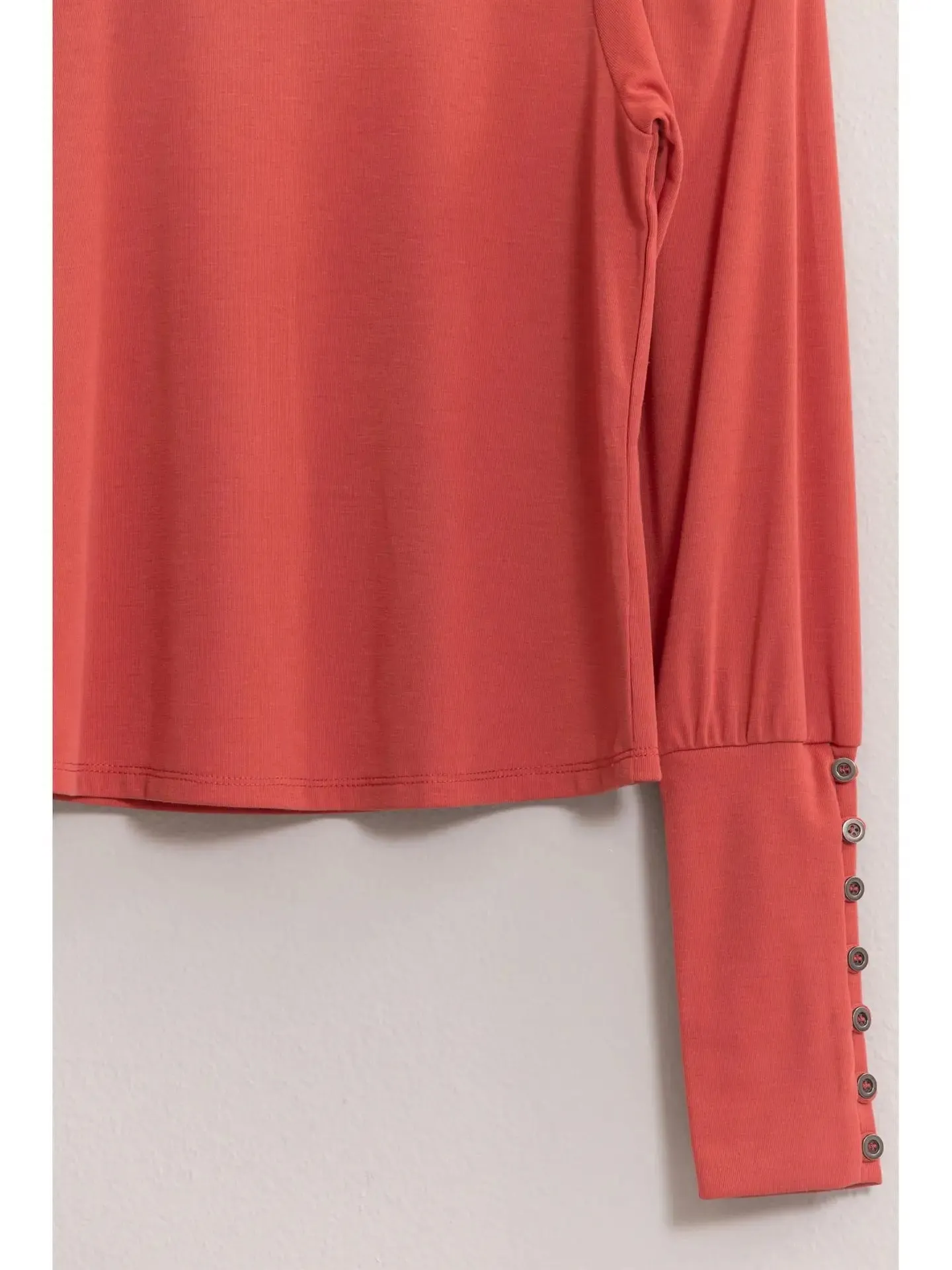 Crew Neck Knit Top with Button Sleeve Detail