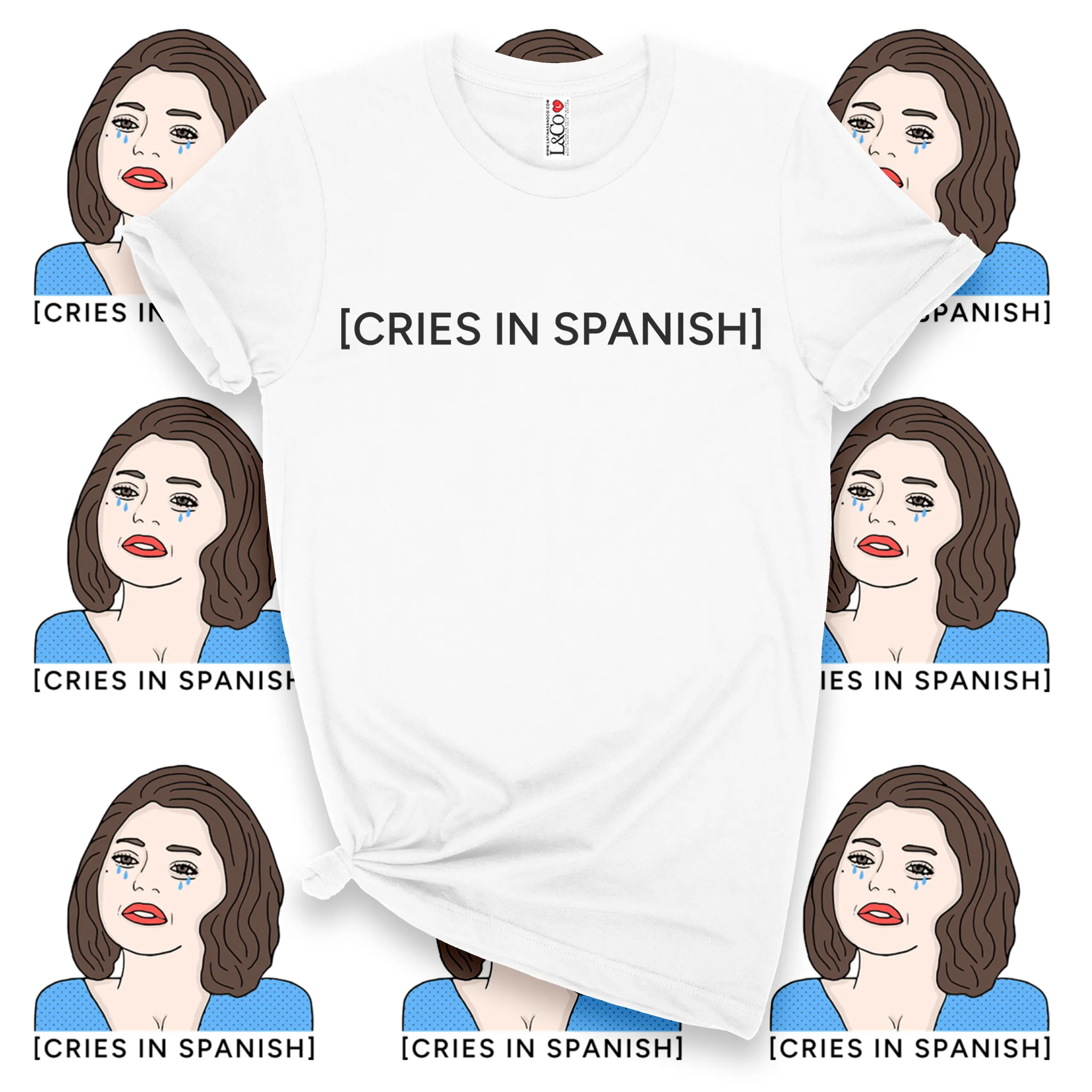'CRIES IN SPANISH' T-Shirt - White - Premium Ring-Spun Cotton