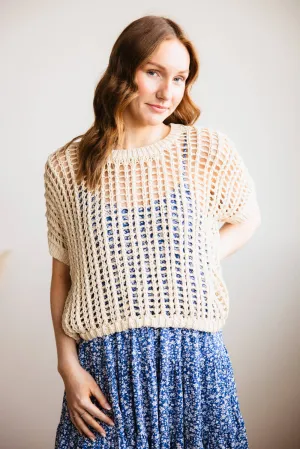 Crochet Short Sleeve Sweater for Women in Natural | MAS2548-NAT