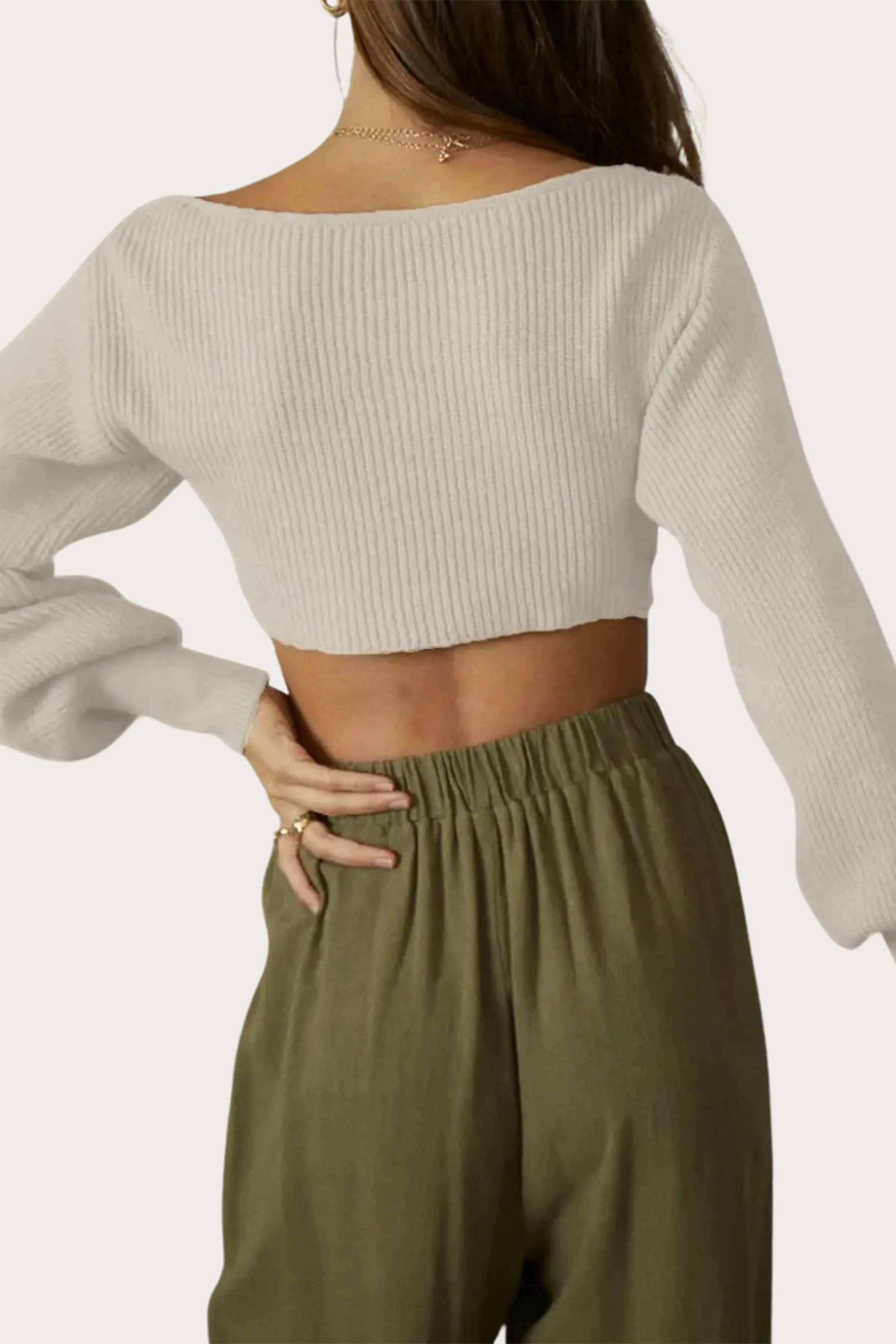 CROPPED TWISTED RIBBED-MODAL SWEATER