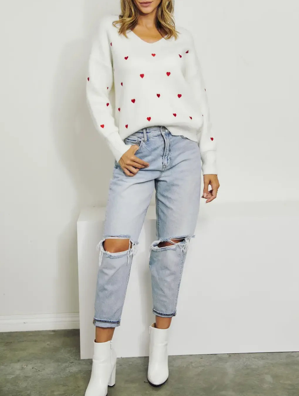 CROSS MY HEART EMBROIDERED SWEATER