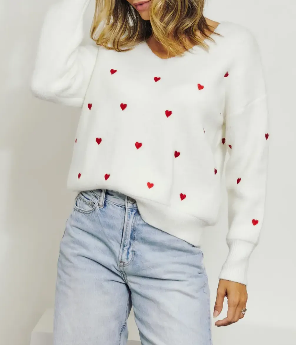 CROSS MY HEART EMBROIDERED SWEATER