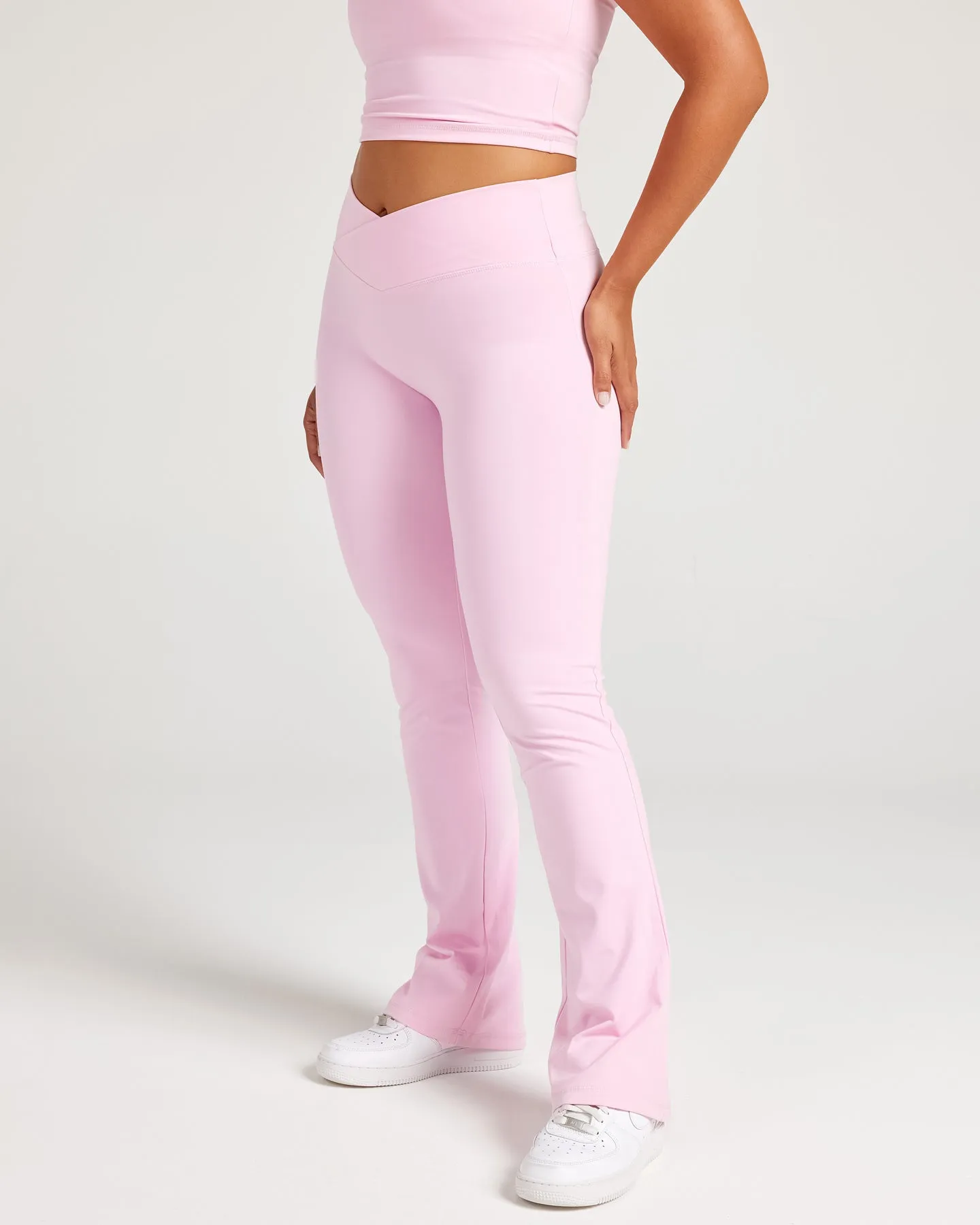 Cross Over Flare Leggings - Candy Pink
