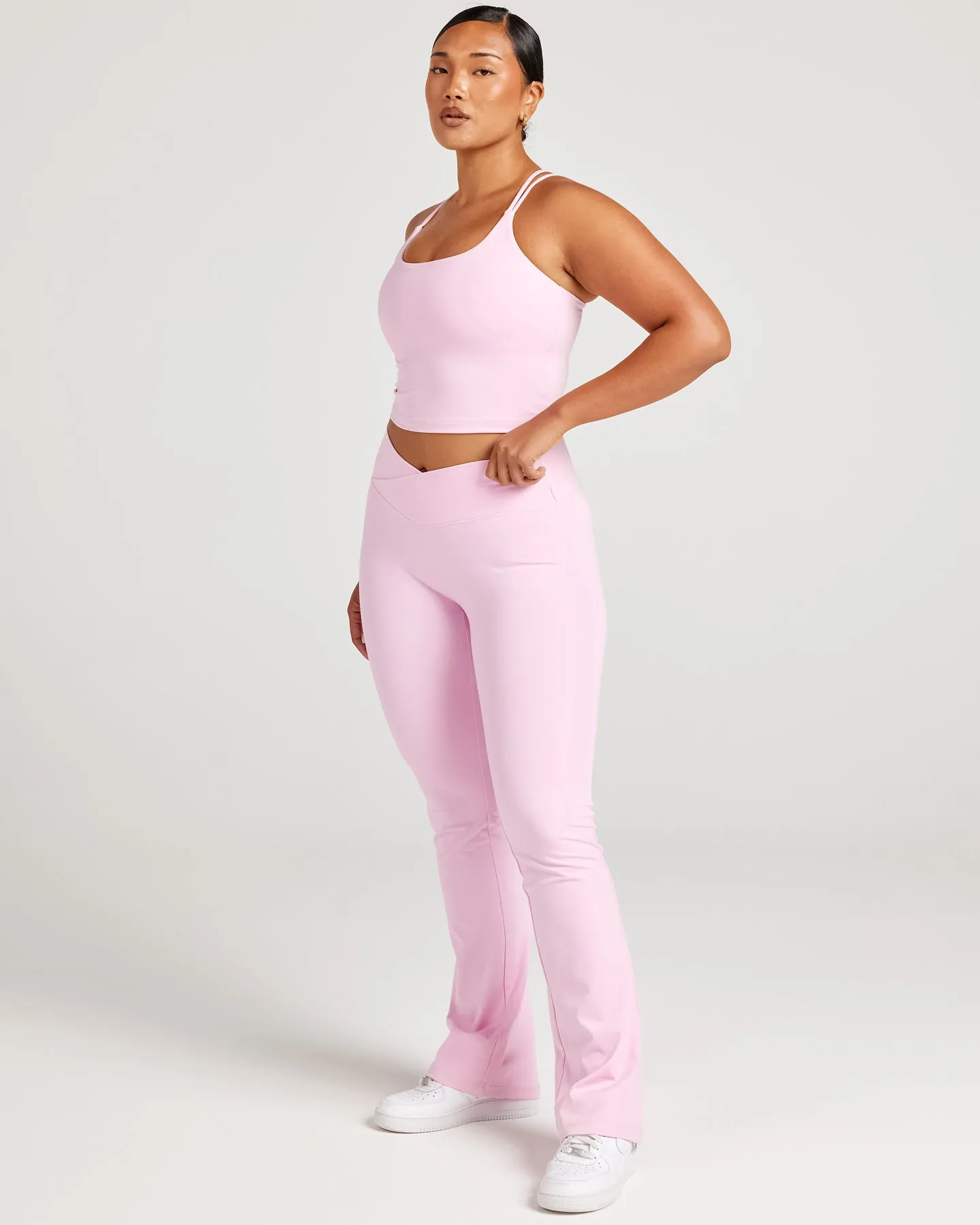 Cross Over Flare Leggings - Candy Pink