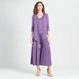 Crushed Silk Knit - Cardigan, Tank, Skirt-Pant 3pc Set - Plum - Final Sale!