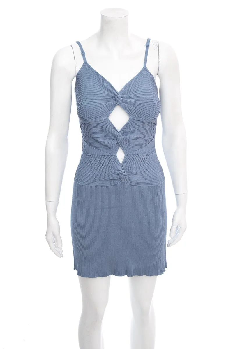 Cult Gaia Blue Ribbed Mini Dress SZ M